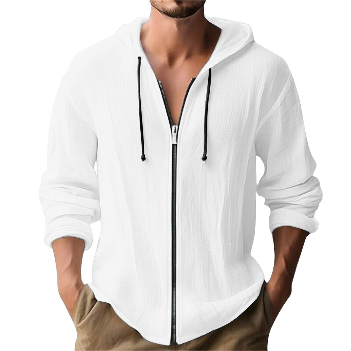 Hoodies mænd med lynlås og hætte, løs pasform og lange ærmer