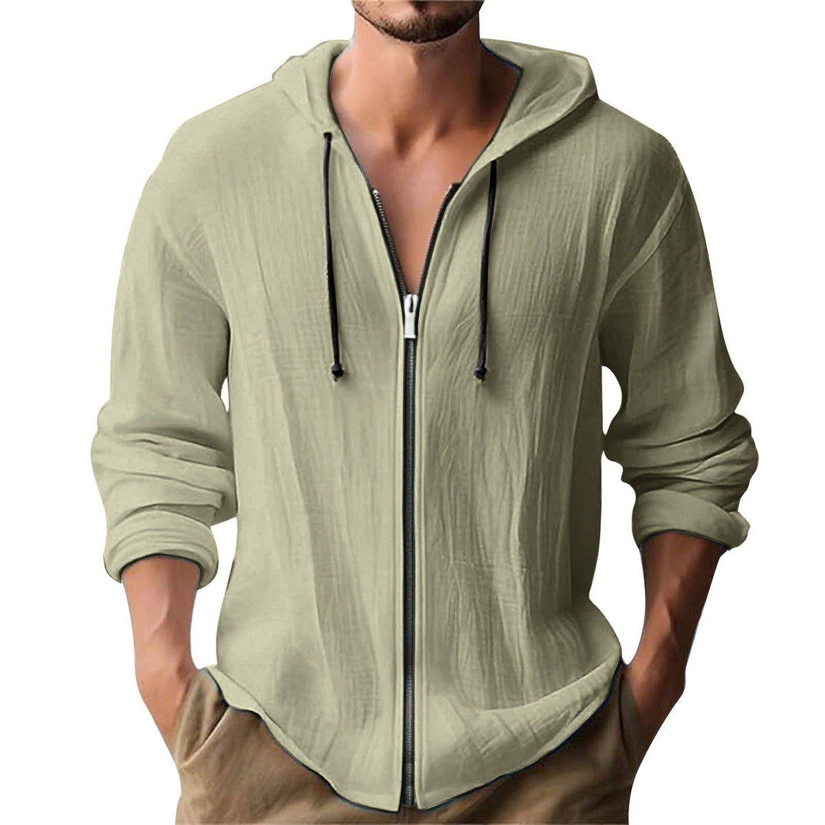 Hoodies mænd med lynlås og hætte, løs pasform og lange ærmer