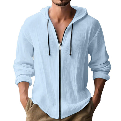 Hoodies mænd med lynlås og hætte, løs pasform og lange ærmer