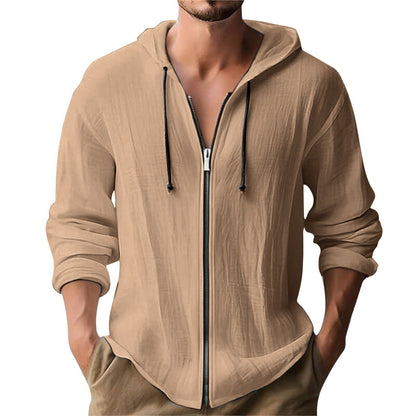 Hoodies mænd med lynlås og hætte, løs pasform og lange ærmer