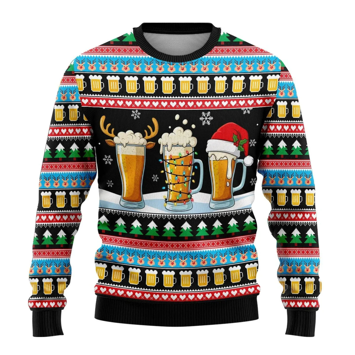 Julesweater til mænd med julemotiv, ribbede kanter og almindelig pasform