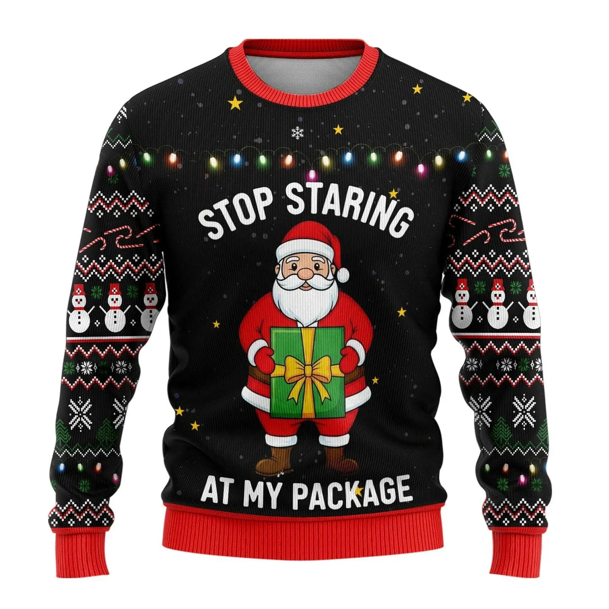 Julesweater til mænd med julemotiv, ribbede kanter og almindelig pasform