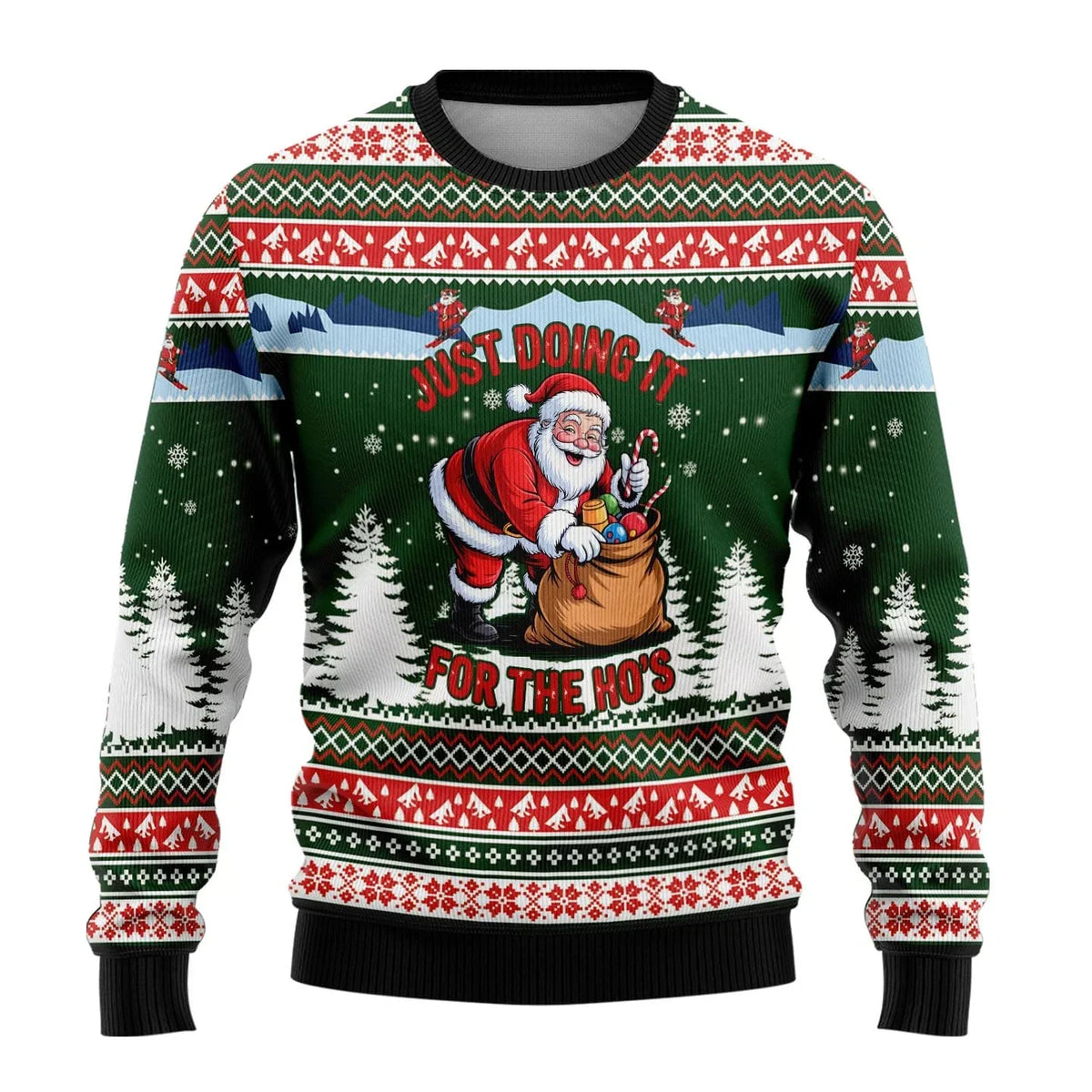 Julesweater til mænd med julemotiv, ribbede kanter og almindelig pasform