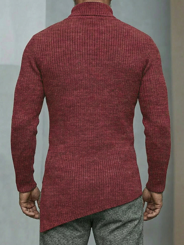 Sweater med høj hals, ribstrik og knapper i siden til herre