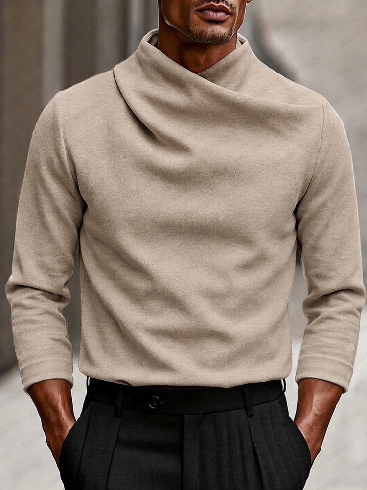 Sweater med draperet høj hals og lange ærmer til mænd