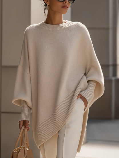 Oversized sweater med rund hals og ribkanter til damer