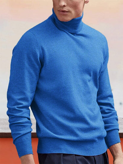 Strikket sweater med høj rullekrave, ribkanter og regulær pasform til mænd