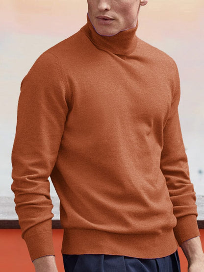Strikket sweater med høj rullekrave, ribkanter og regulær pasform til mænd