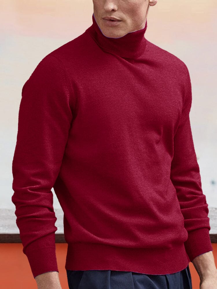 Strikket sweater med høj rullekrave, ribkanter og regulær pasform til mænd
