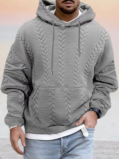 Hoodies mænd med kabelmønster, løs pasform og kængurulomme
