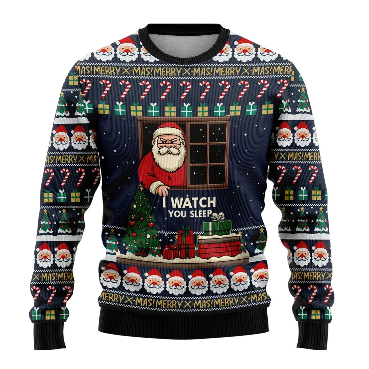 Julesweater til mænd med julemotiv, ribbede kanter og almindelig pasform