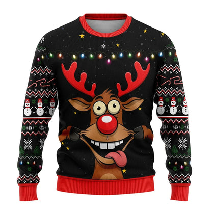 Julesweater til mænd med julemotiv, ribbede kanter og almindelig pasform