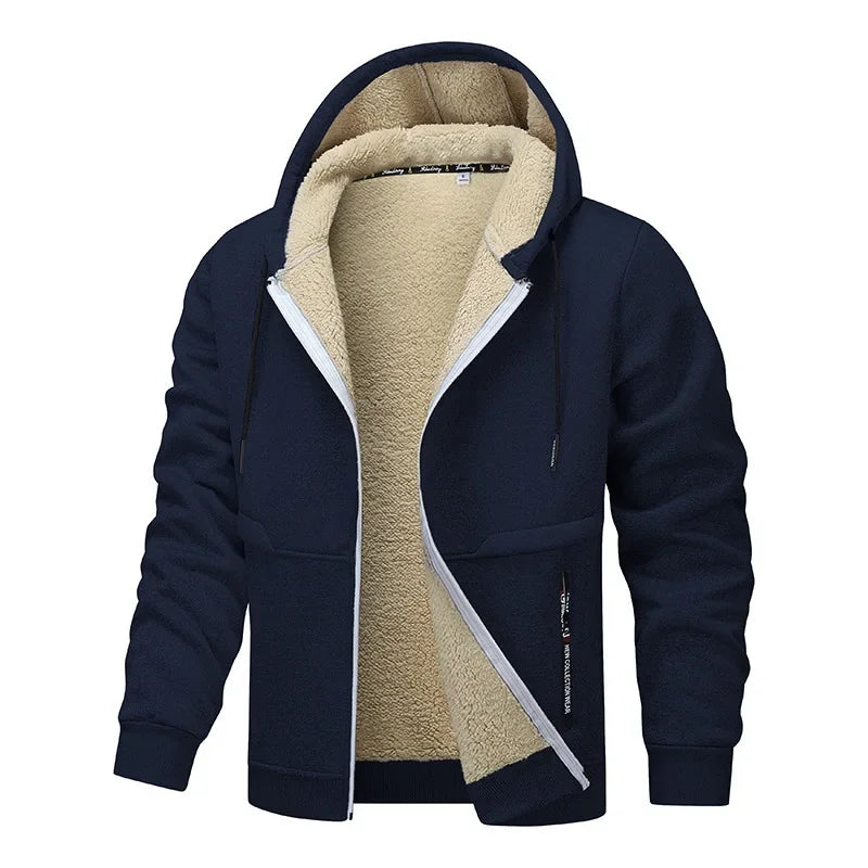 Hoodies mænd med lynlås og hætte, foret hoodie med lange ærmer