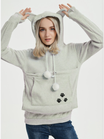 Hoodie til damer med kængurulomme og snørebånd med pomponer