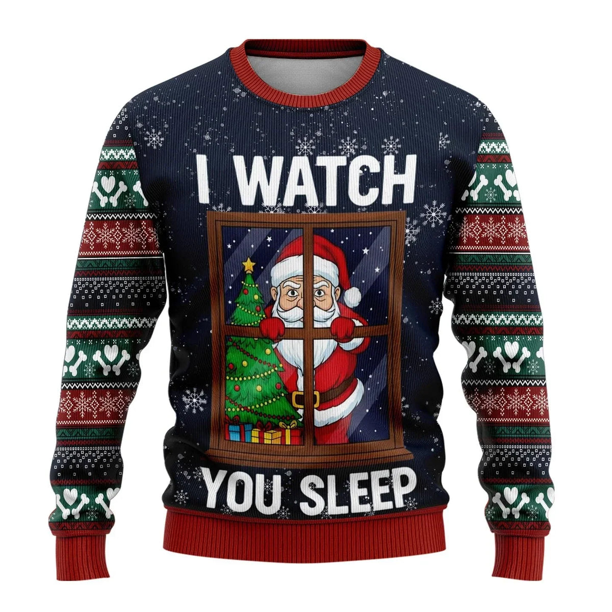 Julesweater til mænd med julemotiv, ribbede kanter og almindelig pasform