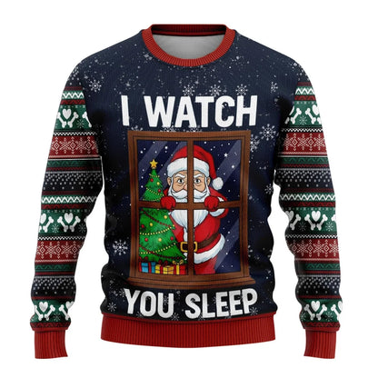 Julesweater til mænd med julemotiv, ribbede kanter og almindelig pasform