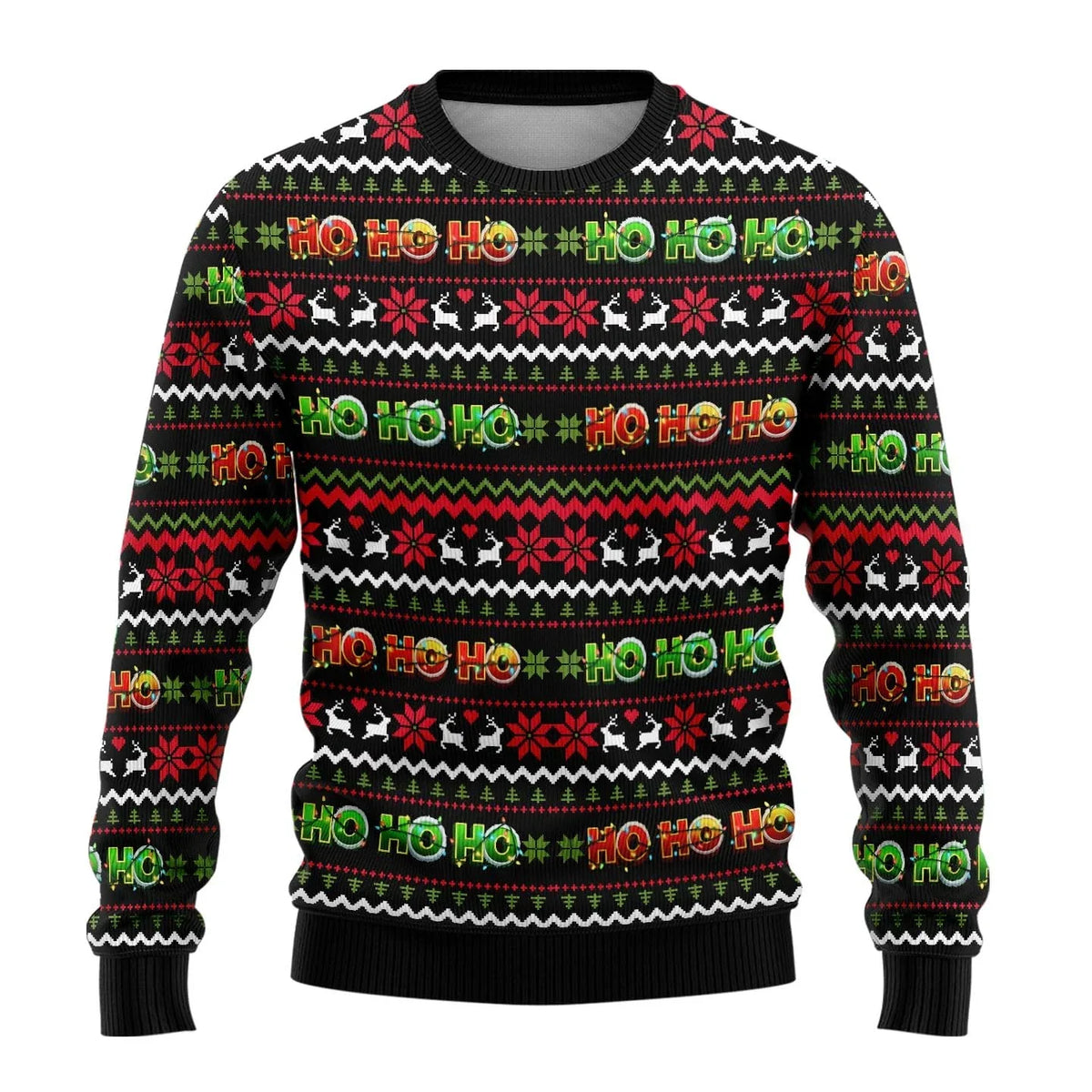 Julesweater til mænd med julemotiv, ribbede kanter og almindelig pasform