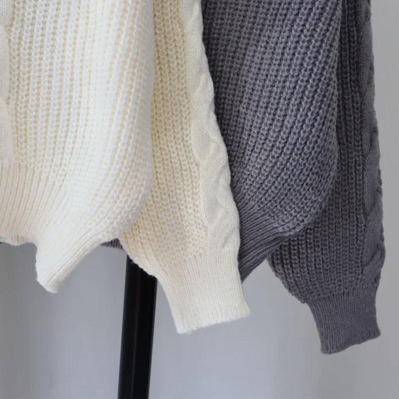 Sweater med skjortekrave og V-hals i kabelstrik til damer