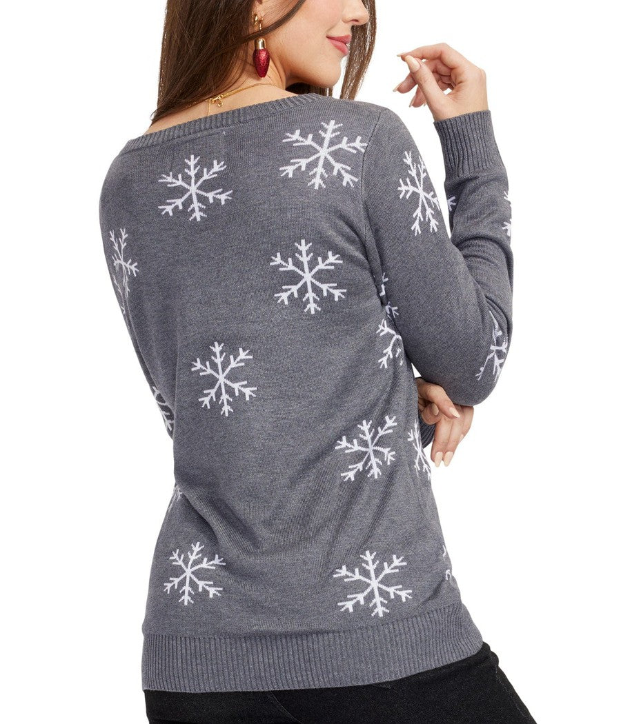 Julesweater dame med snemand og palietter, rund hals og lange ærmer