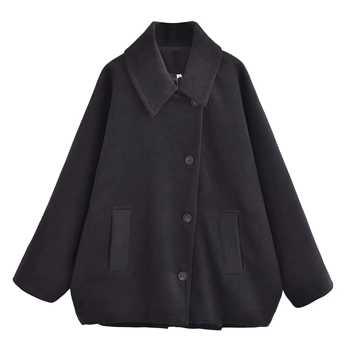 Oversize frakke dame med skjortekrave og knapper foran
