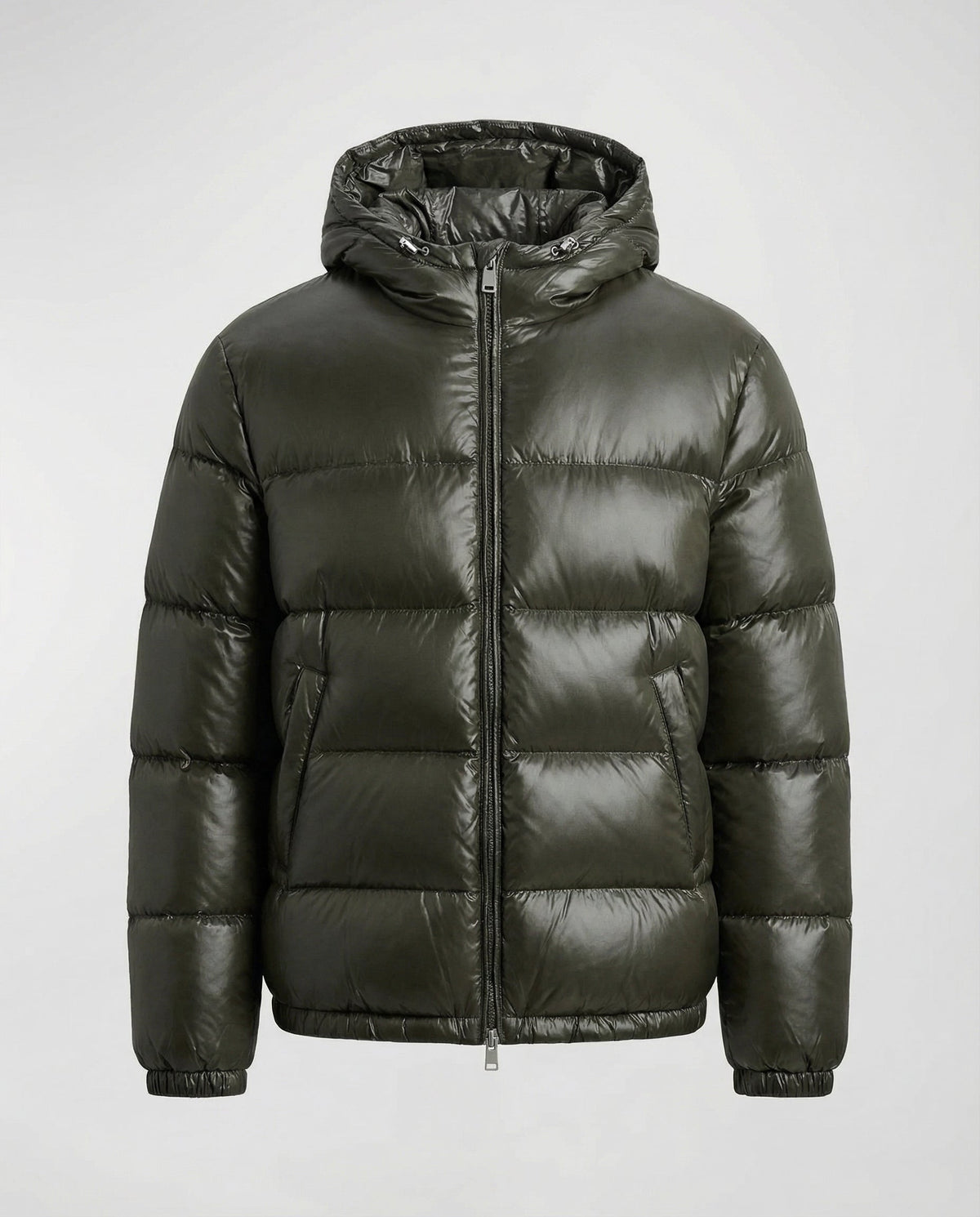 Puffer jakke unisex med hætte, høj krave og lynlås foran