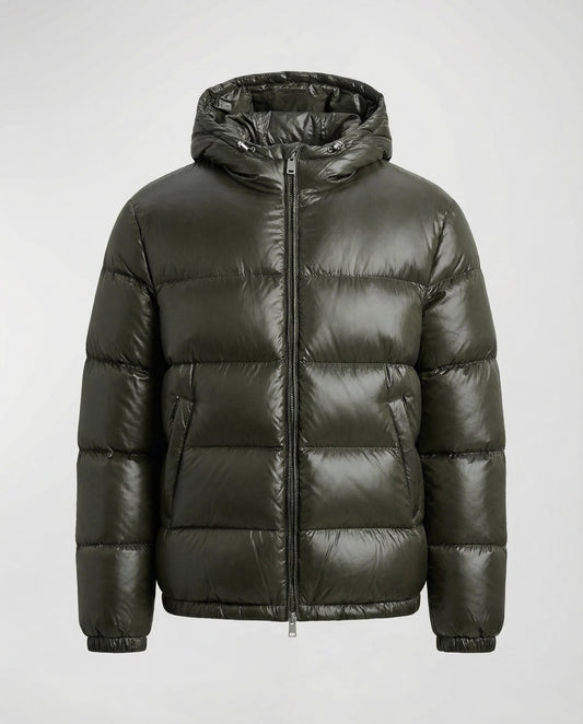 Puffer jakke unisex med hætte, høj krave og lynlås foran