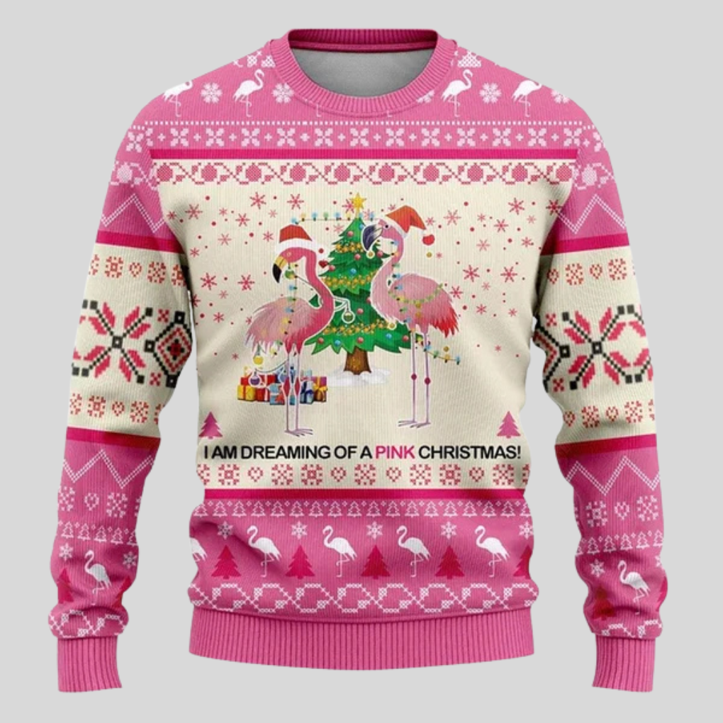 Julesweater til mænd med løs pasform, ribkanter og julemotiv med dyr