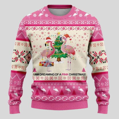 Julesweater til mænd med løs pasform, ribkanter og julemotiv med dyr
