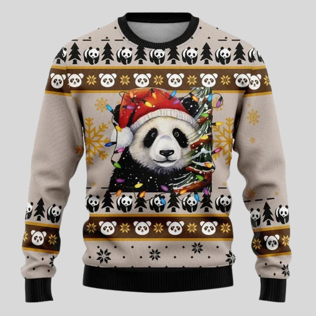 Julesweater til mænd med løs pasform, ribkanter og julemotiv med dyr