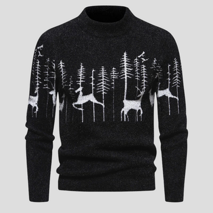 Julesweater med rensdyrmotiv og høj hals i strik til mænd