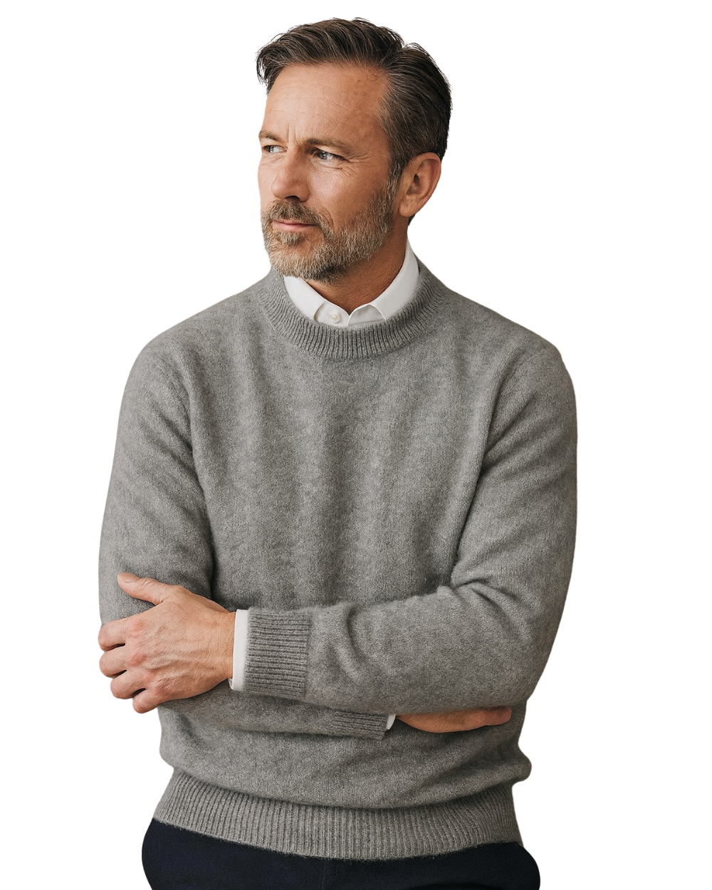 Sweater til mænd med rund hals, lange ærmer og regulær pasform uden logo