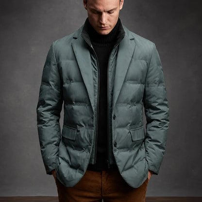 Puffer jakke til mænd i blazermodel med knapper og lynlås