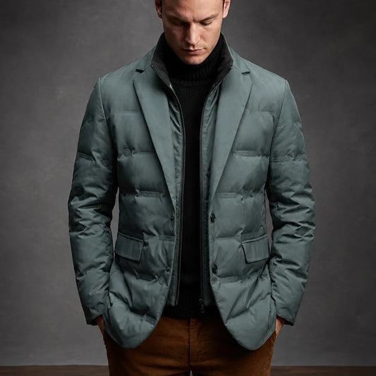 Puffer jakke til mænd i blazermodel med knapper og lynlås