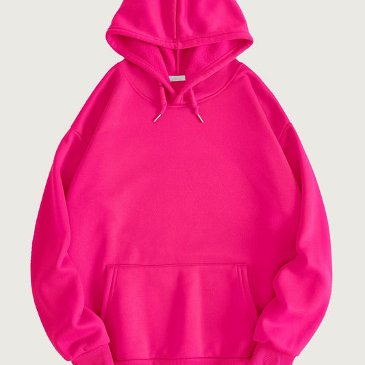 Hoodie til damer med hætte, kængurulomme og lange ærmer