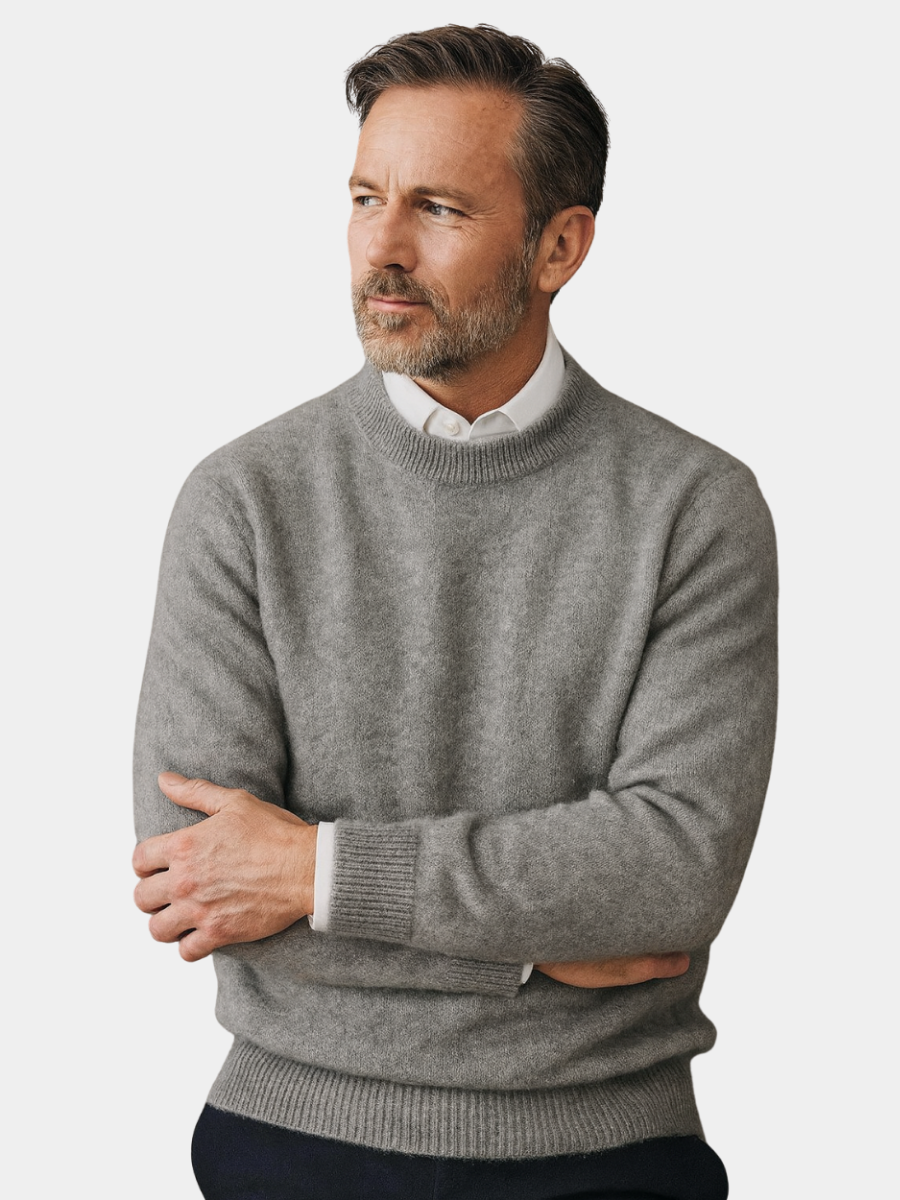 Sweater til mænd med rund hals, lange ærmer og regulær pasform uden logo