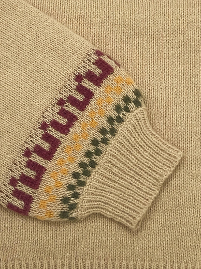 Strikket sweater med høj hals og nordisk mønster til damer