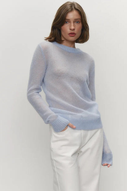 Gennemsigtig sweater med rund hals og lange ærmer til damer