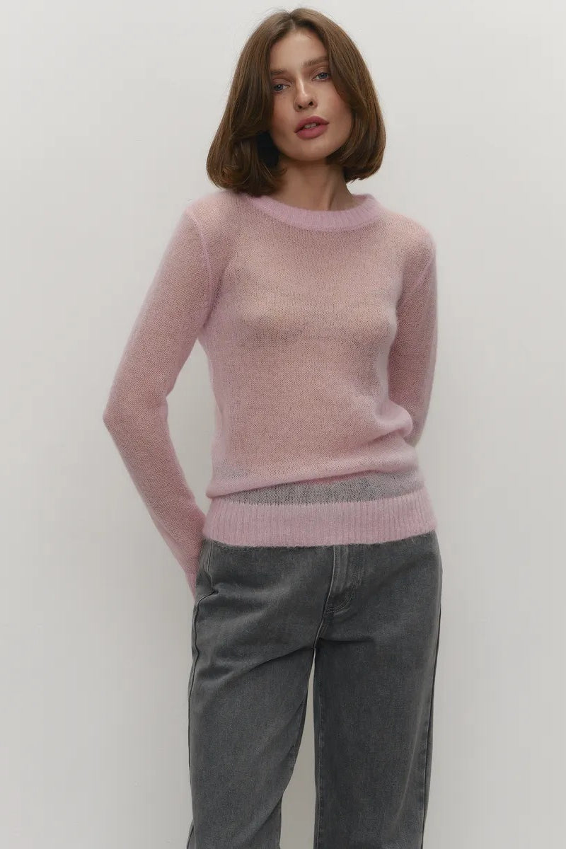 Gennemsigtig sweater med rund hals og lange ærmer til damer