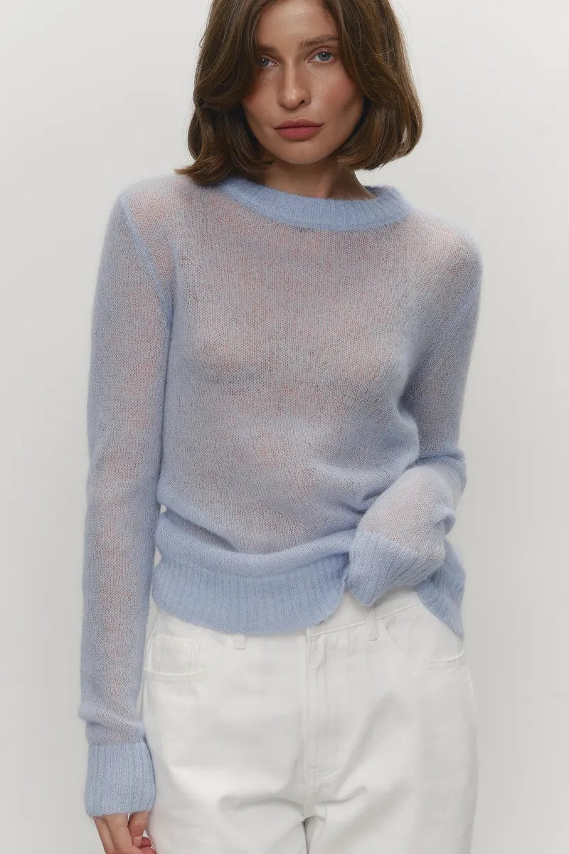 Gennemsigtig sweater med rund hals og lange ærmer til damer