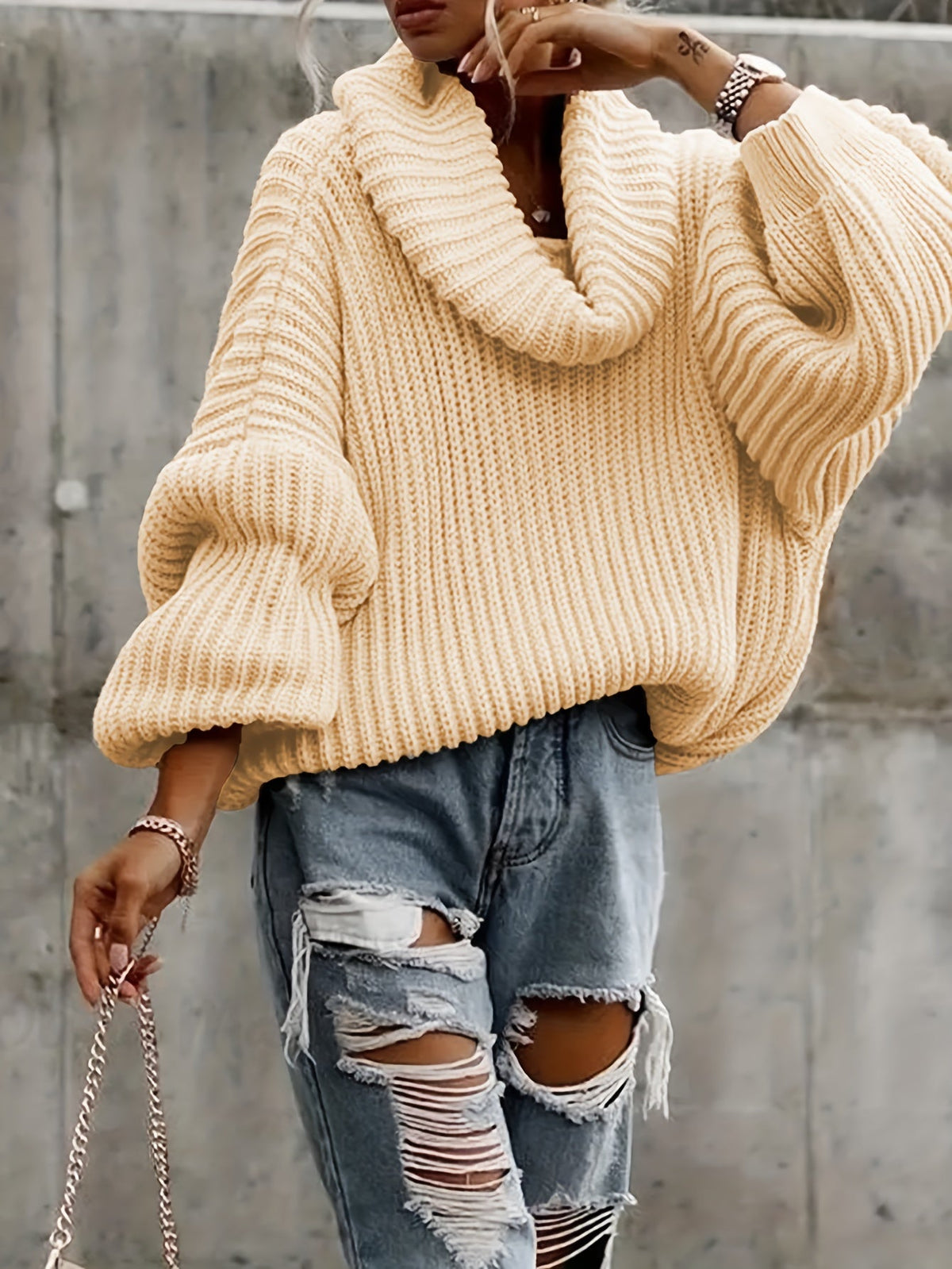 Oversized sweater med rullekrave og flagermusærmer til damer
