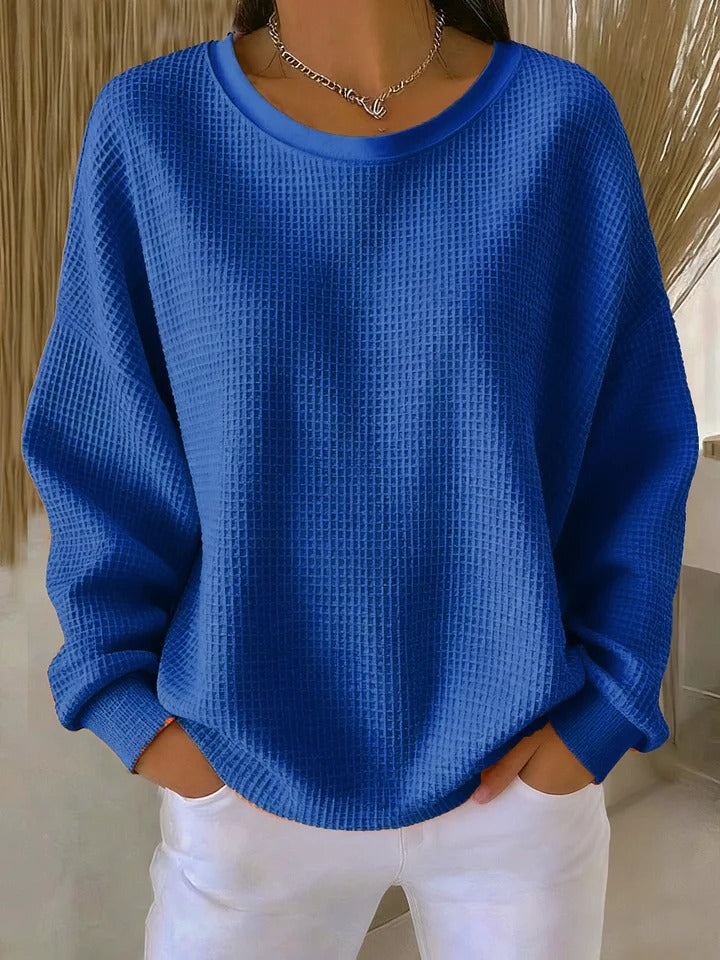 Sweater med rund hals og vaffelstruktur i løs pasform til damer