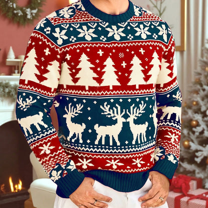 Julesweater med rund hals og rensdyrmønster til mænd