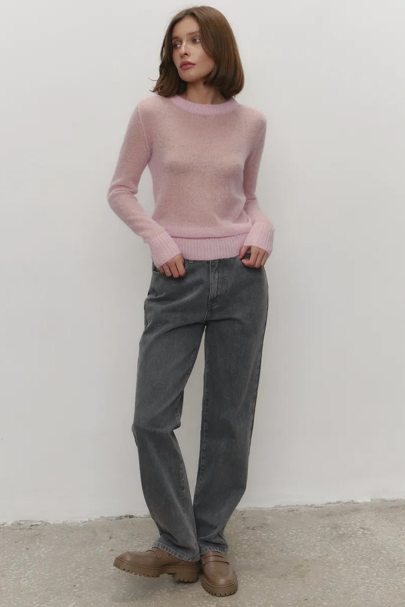 Gennemsigtig sweater med rund hals og lange ærmer til damer