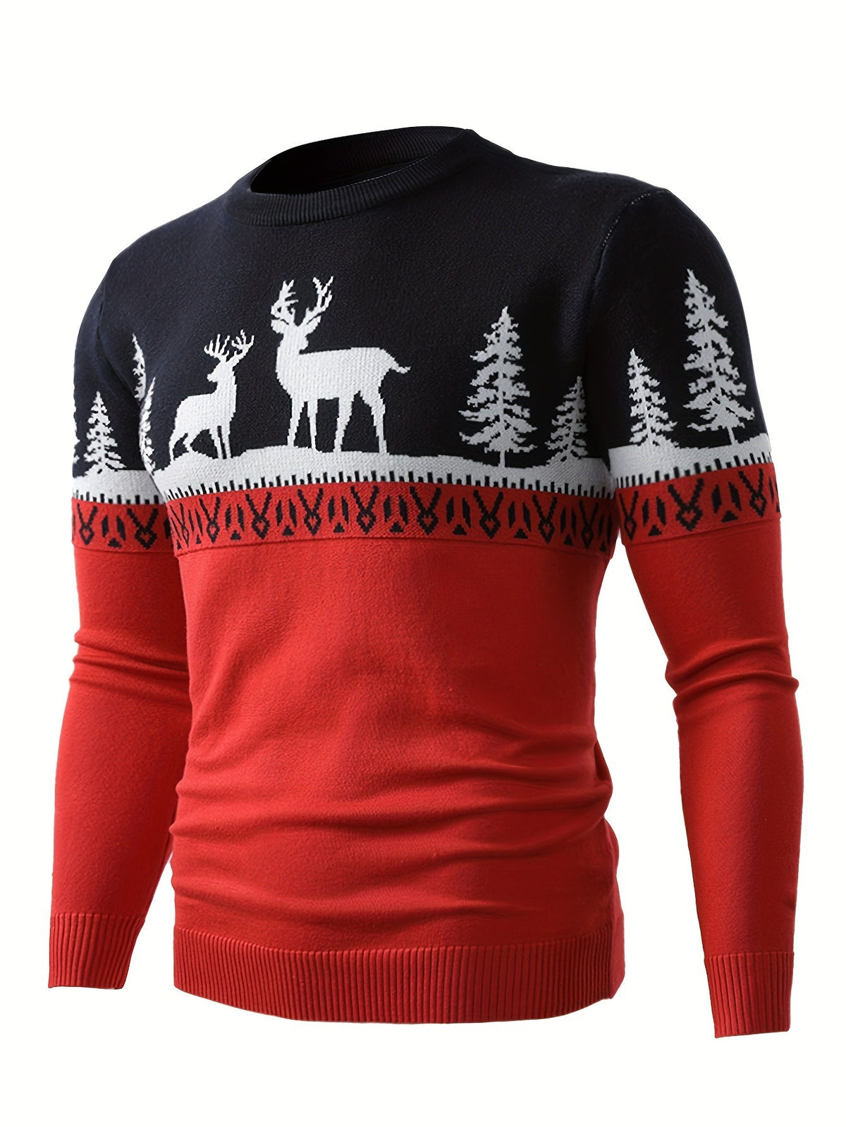 Julesweater med rensdyrmotiv, rund hals og lange ærmer til mænd