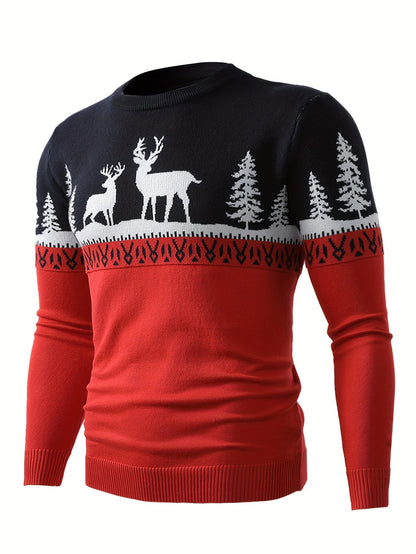 Julesweater med rensdyrmotiv, rund hals og lange ærmer til mænd