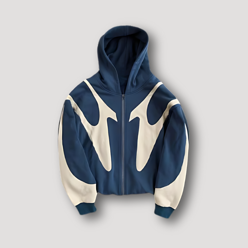 Hoodies mænd med lynlås og flammemønster, hoodie med hætte