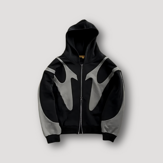 Hoodies mænd med lynlås og flammemønster, hoodie med hætte