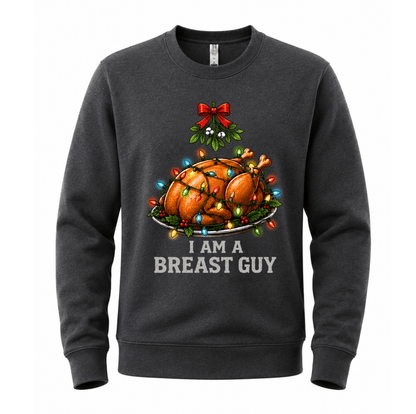Julesweater med rund hals og kalkuntryk med julelys