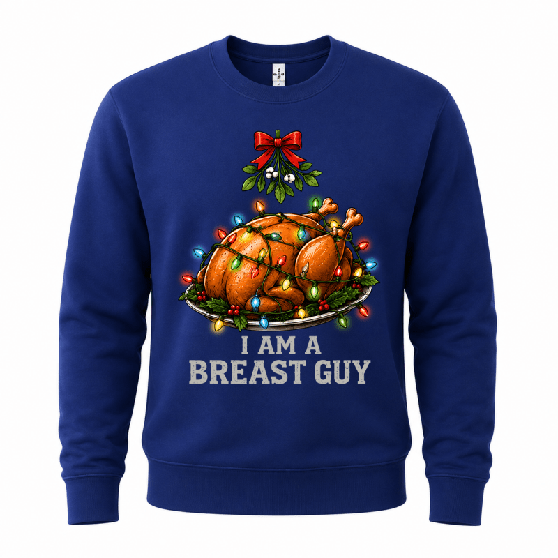 Julesweater med rund hals og kalkuntryk med julelys