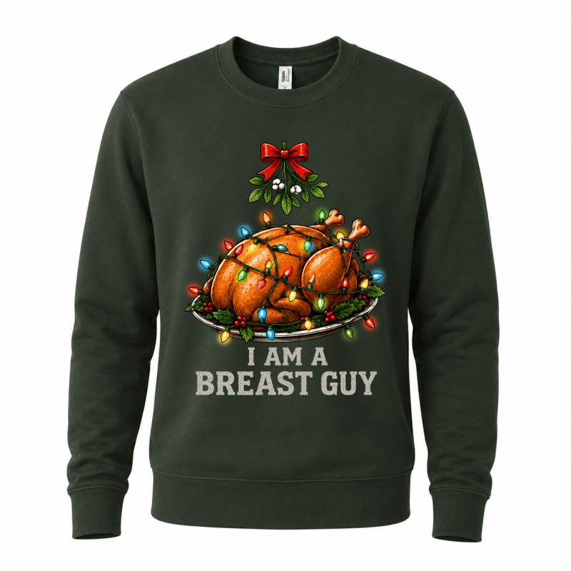Julesweater med rund hals og kalkuntryk med julelys